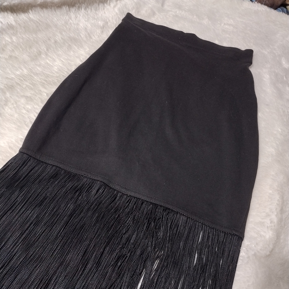 VINTAGE Black Fringe Skirt 90 S_Contempo Casuals SZ Large Stretch/ See Pics Rare - Picture 4 of 14